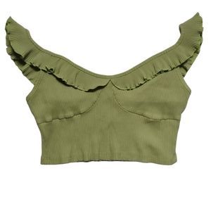 Shein Ruffle Trim Rib-Knit Crop Top